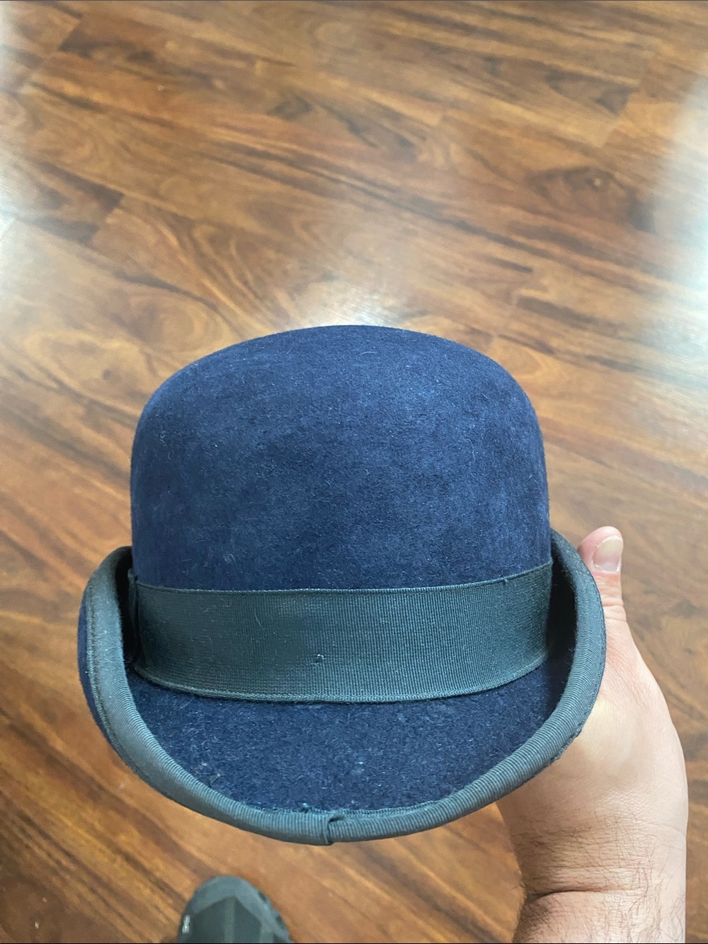 Vintage Classic BOWLER Derby Hat Top Cap Navy Genuine Beaver Fur 3X - Picture 5 of 7